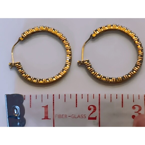 Vermeil ADI 925 Sterling Silver Cubic Zirconia Inside Out Hoop Earrings 1.25 in - Picture 15 of 16